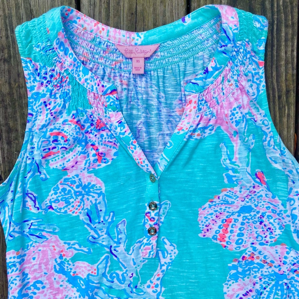 Lilly Pulitzer Essie Tank in Minty Fresh FanSea Pink - Picture 3 of 5